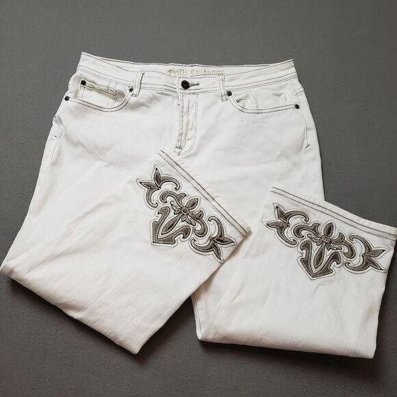 Frilli exchange White jeans / Crop / Capri With Embroidery Sz 13/14 - Picture 7 of 16